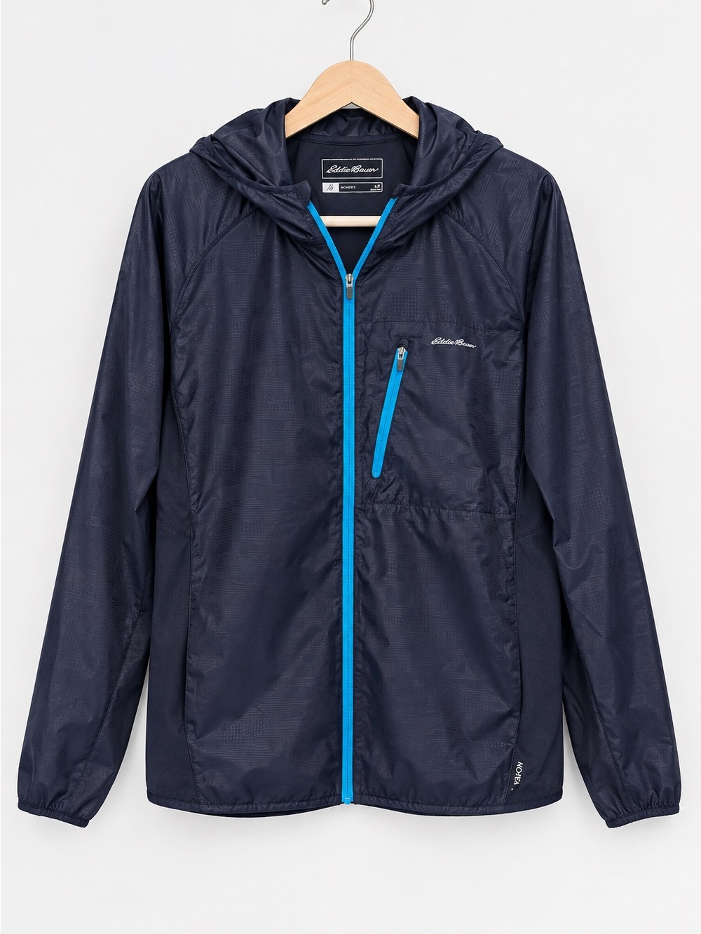 Eddie Bauer Navy Blue Hooded Motion Flexion Windbreaker Men’s Large Outdoors